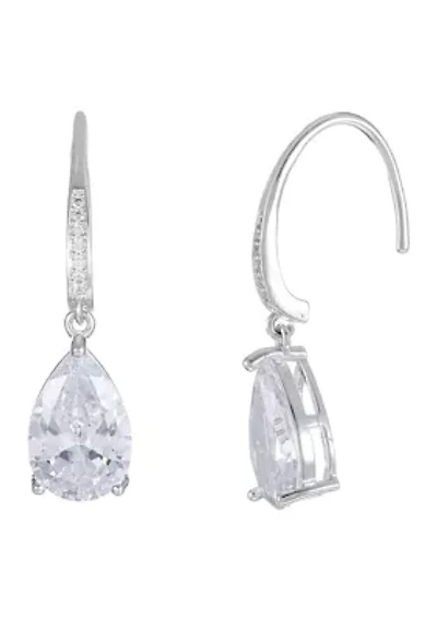 Lab Grown Pear Cubic Zirconia Silver Tone Drop Earrings