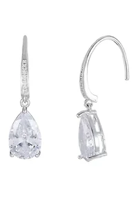 Lab Grown Pear Cubic Zirconia Silver Tone Drop Earrings
