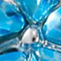 Lab Grown Silver Tone Blue Crystal Flower and Round Cubic Zirconia Open Wrap Ring