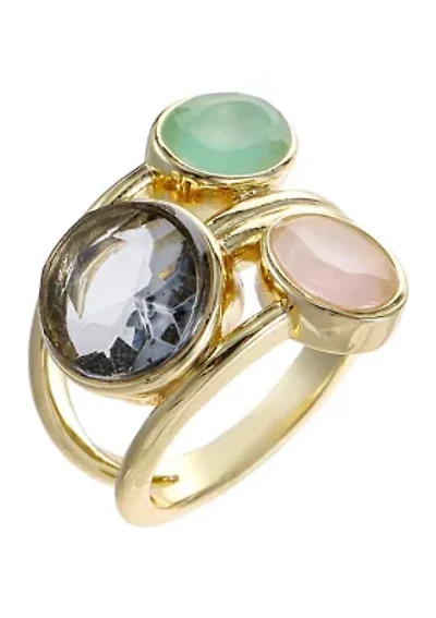 Lab Grown Gold Tone Round Multicolor Crystal Wrap Ring