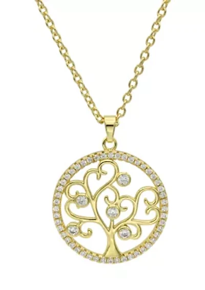 Lab Grown Cubic Zirconia Tree of Life Pendant Necklace
