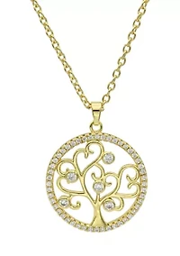 Lab Grown Cubic Zirconia Tree of Life Pendant Necklace