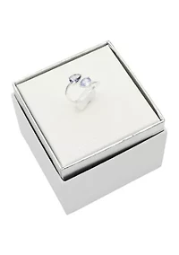 Lab Grown Silver Tone Amethyst Cubic Zirconia and Tanzanite Crystal Pear Shaped Open Wrap Ring