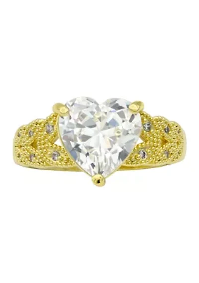 Lab Grown Gold Tone Heart-Shaped Cubic Zirconia Ring