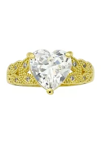Lab Grown Gold Tone Heart-Shaped Cubic Zirconia Ring