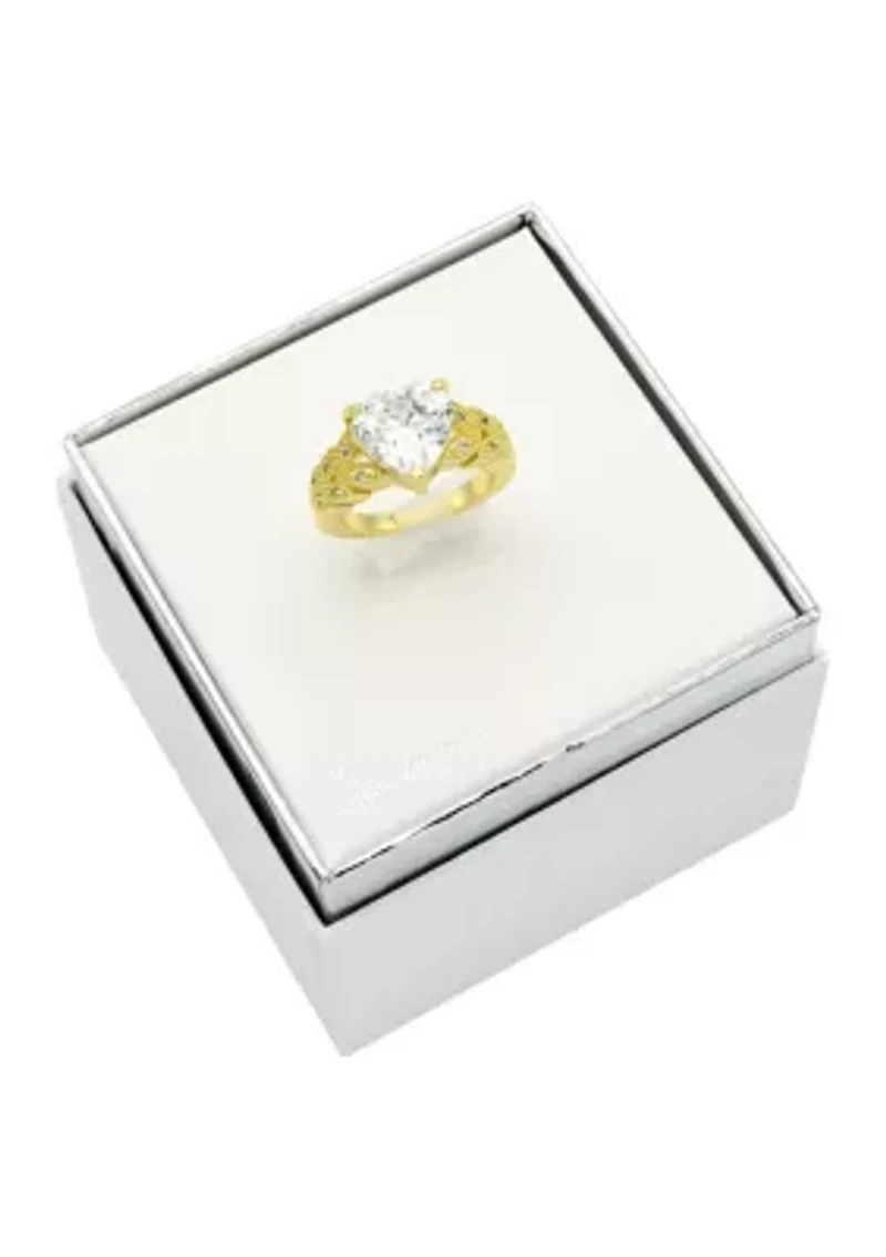 Lab Grown Gold Tone Heart-Shaped Cubic Zirconia Ring