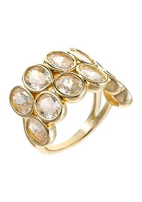 Oval Cubic Zirconia Bezel Set Double Row Ring