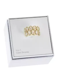 Oval Cubic Zirconia Bezel Set Double Row Ring