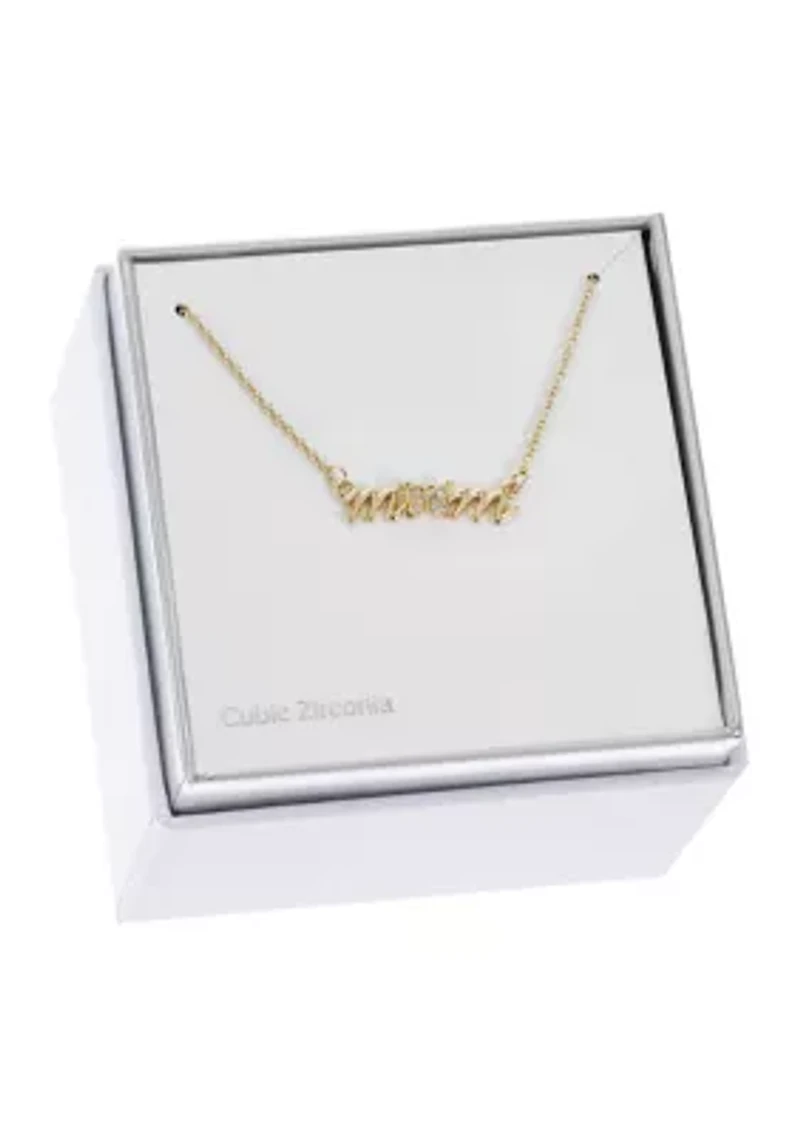 Mom Cubic Zirconia Butterfly Pendant Necklace