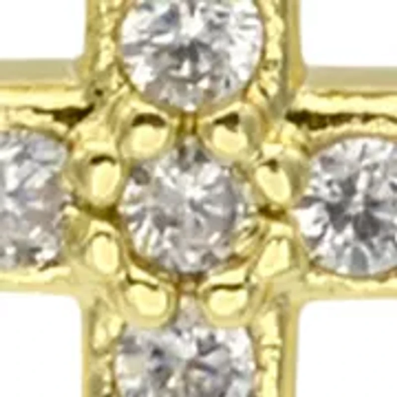 Gold Tone Open Heart Cubic Zirconia Cross Pendant Necklace