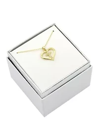 Gold Tone Open Heart Cubic Zirconia Cross Pendant Necklace