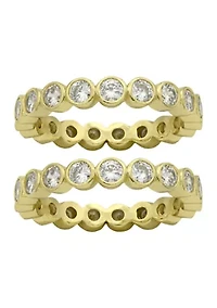 Lab Grown Gold Tone Bezel Cut Round Cubic Zirconia Duo Band Ring Set