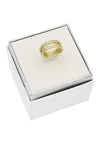 Lab Grown Gold Tone Bezel Cut Round Cubic Zirconia Duo Band Ring Set