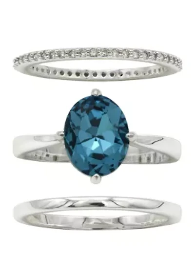 Silver Tone Round Trio Crystal Pave Band Ring Set