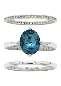 Silver Tone Round Trio Crystal Pave Band Ring Set