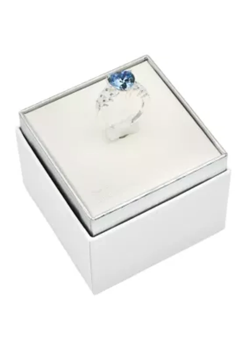 Silver Tone Light Sapphire Heart Woven Band Ring