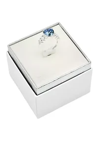 Silver Tone Light Sapphire Heart Woven Band Ring