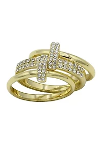 Lab Grown Pavé Clear Crystal Abstract Cross Band Ring