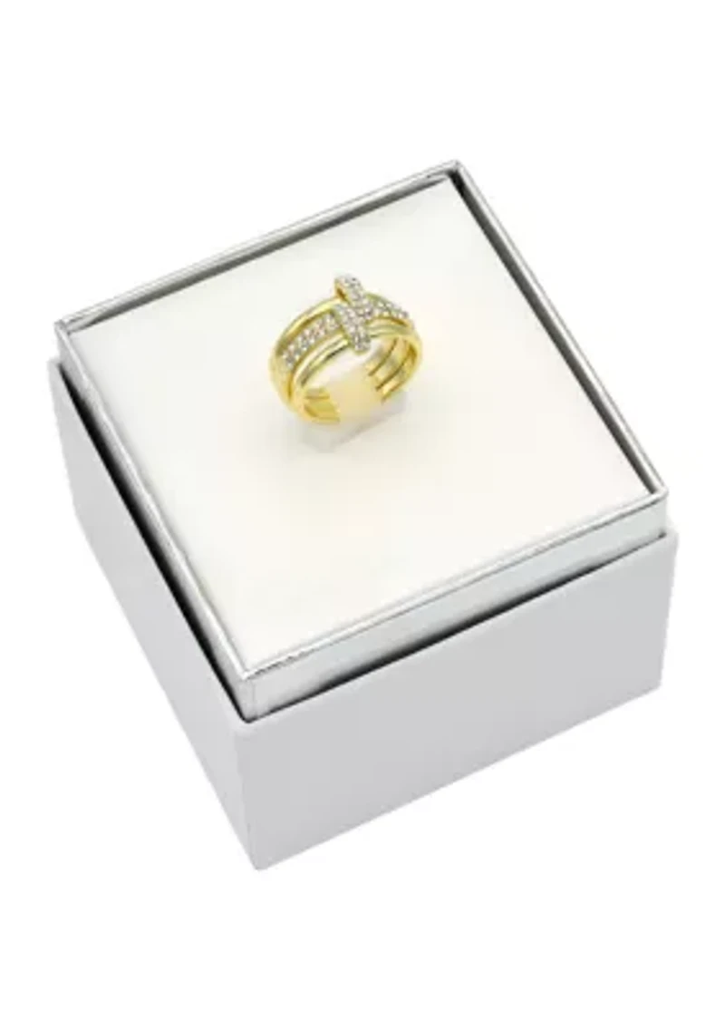 Lab Grown Pavé Clear Crystal Abstract Cross Band Ring