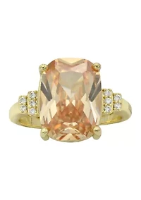 Lab Grown Gold Tone Jonquil Elongated Cushion Crystal with Cubic Zirconia Baguette Ring