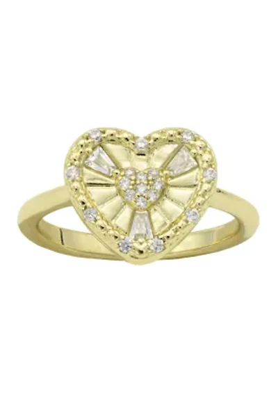 Lab Grown Gold Tone Pavé Cubic Zirconia Open Work Heart Ring