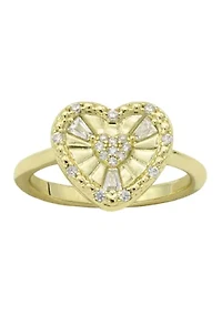 Lab Grown Gold Tone Pavé Cubic Zirconia Open Work Heart Ring