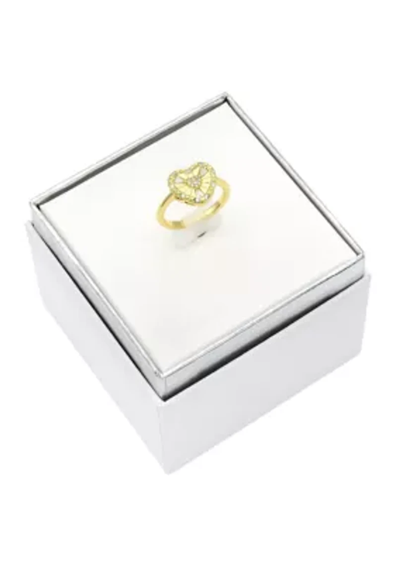 Lab Grown Gold Tone Pavé Cubic Zirconia Open Work Heart Ring