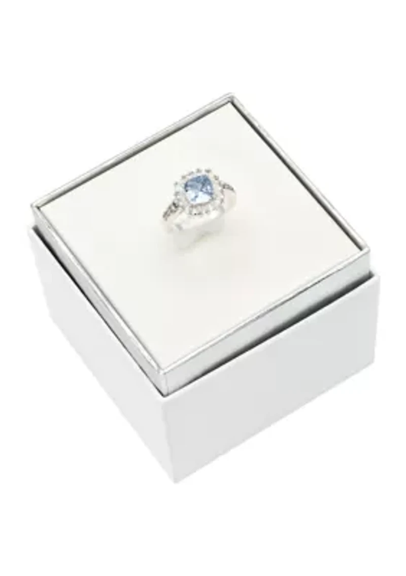 Lab Grown Cushion Cut Water Sapphire Crystal Ring with Cubic Zirconia Baguette Halo