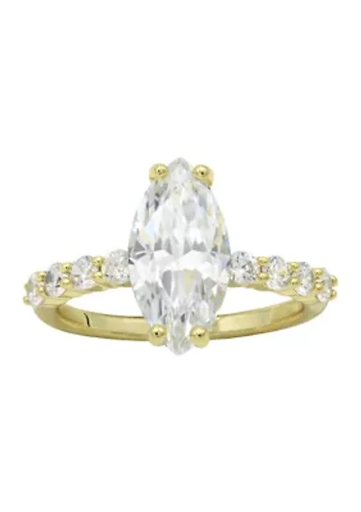 Lab Grown Round Stone Band Cubic Zirconia Marquise Ring