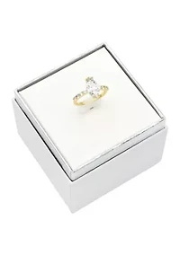 Lab Grown Round Stone Band Cubic Zirconia Marquise Ring