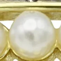 Lab Created Gold Tone Pearl, Pavé and Channel Set Cubic Zirconia Tri Row Band