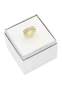 Lab Created Gold Tone Pearl, Pavé and Channel Set Cubic Zirconia Tri Row Band