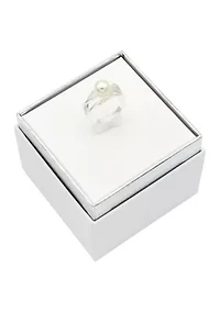 Lab Grown Silver Tone Pearl and Pavé Cubic Zirconia Crossover Ring