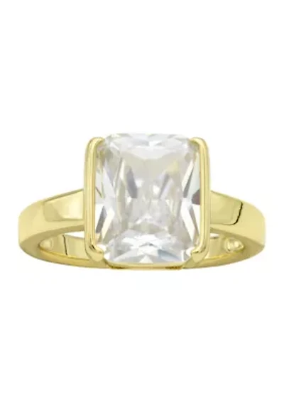Lab Grown Gold Tone Cushion Cubic Zirconia Bezel Ring
