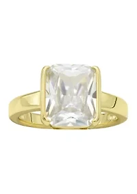 Lab Grown Gold Tone Cushion Cubic Zirconia Bezel Ring