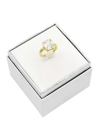 Lab Grown Gold Tone Cushion Cubic Zirconia Bezel Ring
