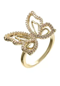 Lab Grown Pave Cubic Zirconia Open Butterfly Ring