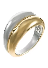 Two Tone Polished Dome Double Band Ring