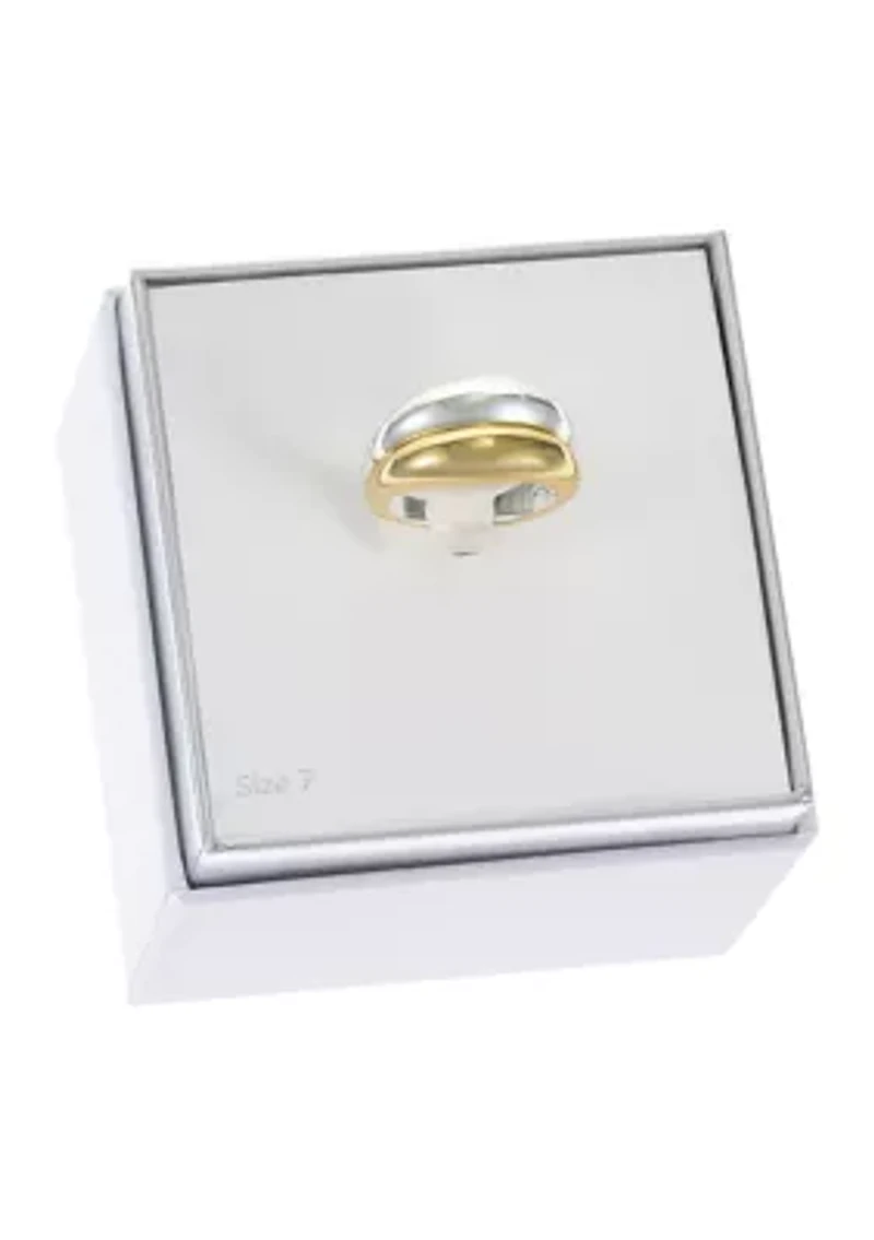 Two Tone Polished Dome Double Band Ring