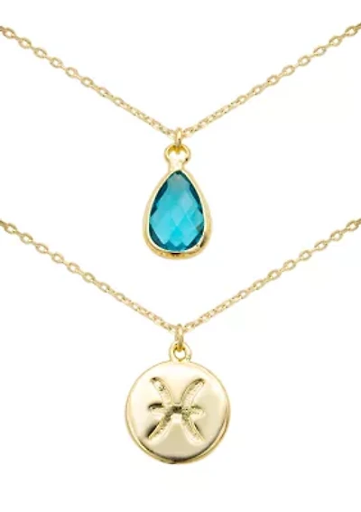 Gold Tone Duo Birthstone Cubic Zirconia Pendant Necklace Set