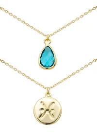 Gold Tone Duo Birthstone Cubic Zirconia Pendant Necklace Set