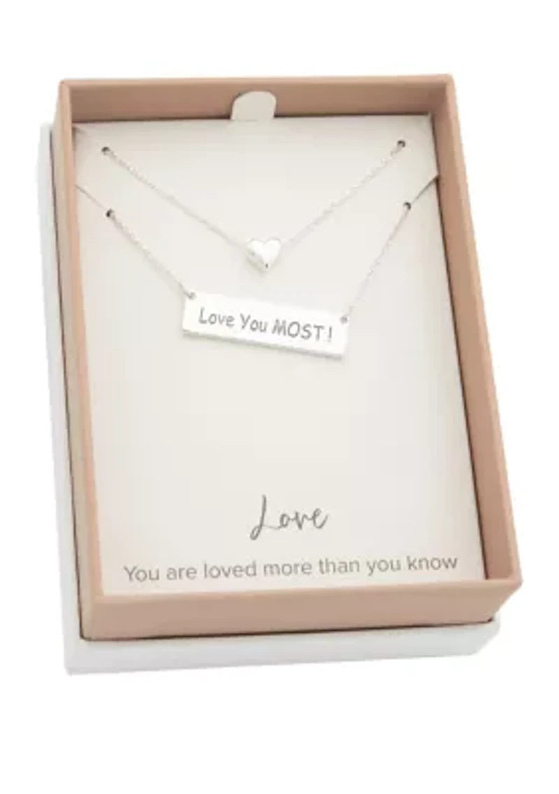 Silver Heart and Love Pendant Necklace