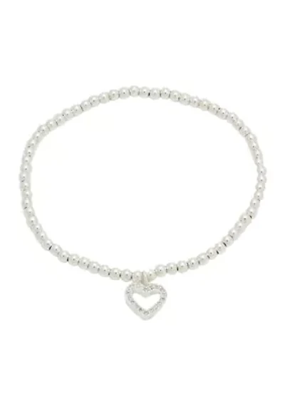 CZ Heart Beaded Stretch Bracelet
