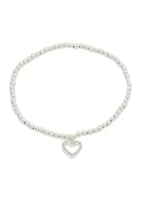 CZ Heart Beaded Stretch Bracelet