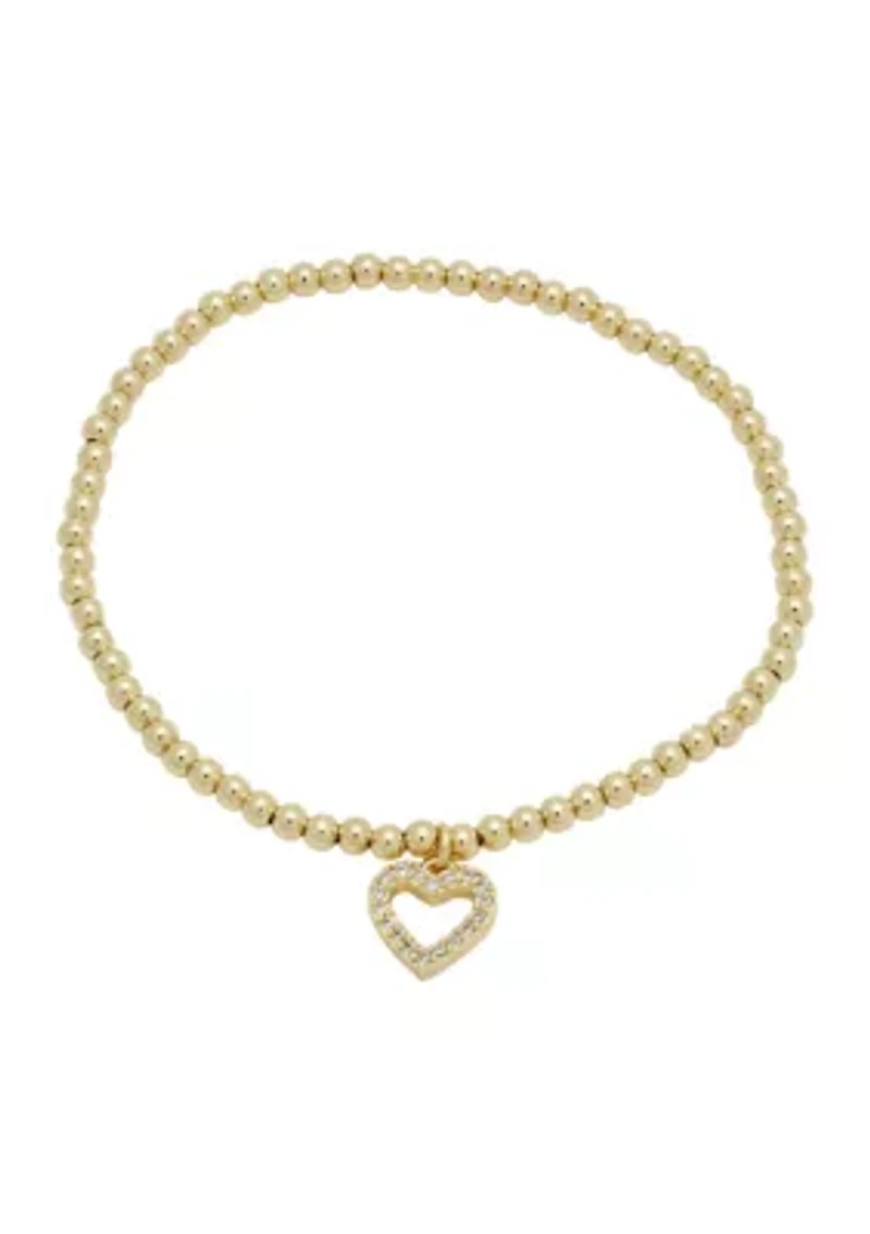 CZ Heart Beaded Stretch Bracelet