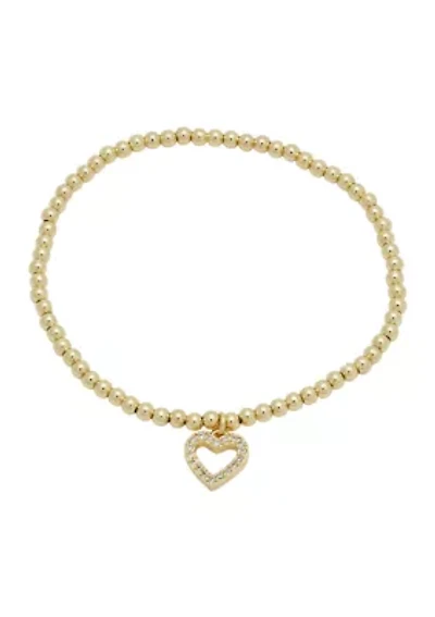 CZ Heart Beaded Stretch Bracelet