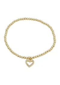 CZ Heart Beaded Stretch Bracelet