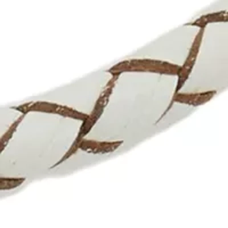 Lab Created Silver Tone Believe Bar Charm Leather Adjustable Bracelet