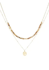 Gold Tone Genuine Stone & Star Disc Duo Pendant Necklace Set