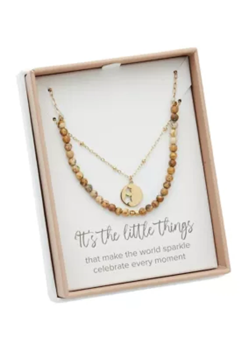 Gold Tone Genuine Stone & Star Disc Duo Pendant Necklace Set